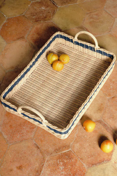 Rattan Tray With Coloured Stripe from Zara