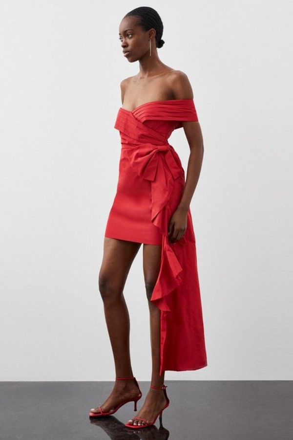 Tailored Off Shoulder Bow Drape Detail Mini Dress from Karen Millen