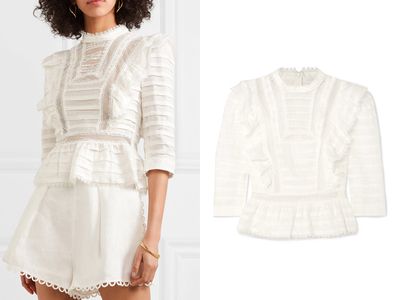 Allia Ruffled Lace-Trimmed Linen-Gauze Top from Zimmerman