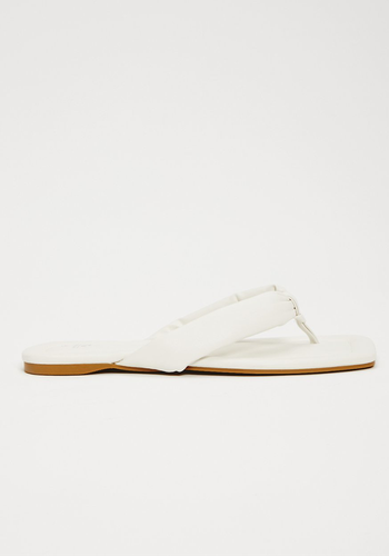 White Faux Leather Square Toe Post Padded Sandals