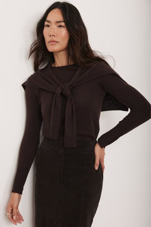 Cotton Blend Scarf Detail Knit Jumper from Mint Velvet