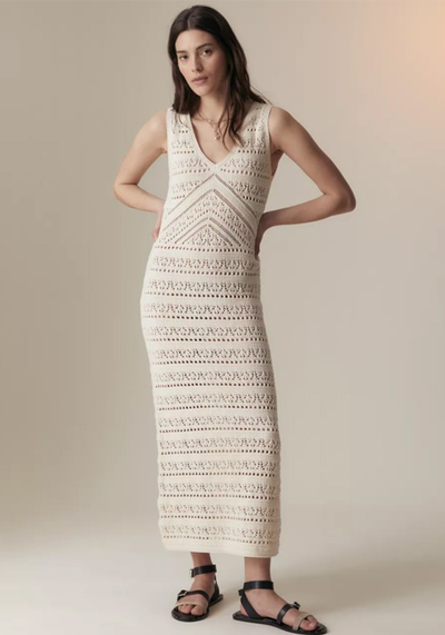 Pure Cotton Textured Midi Knitted Dress