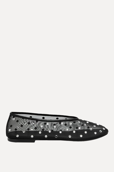 Marcy Crystal-Embellished Mesh Ballet Flats from Khaite