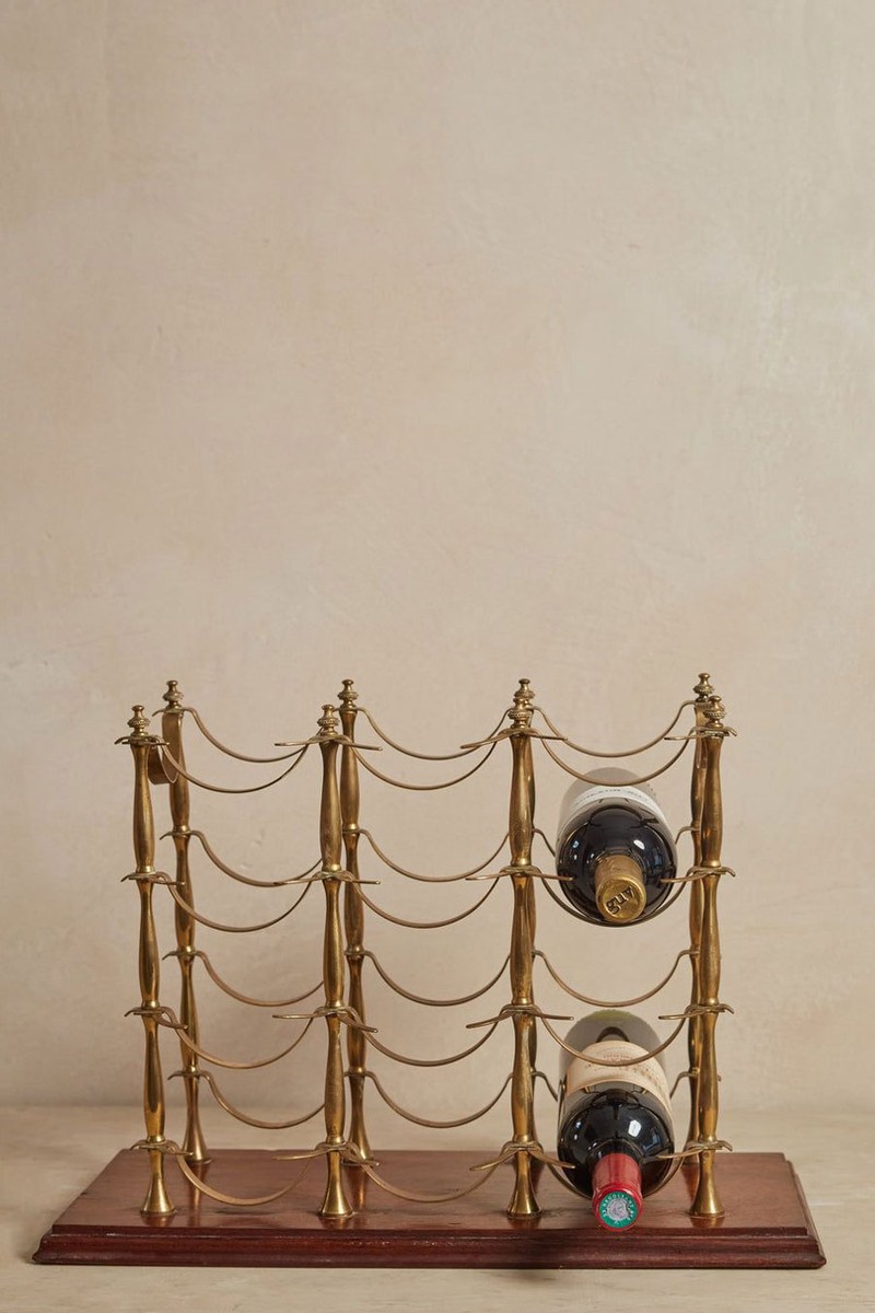 French 20th Century Brass & Mahogany Wine Rack from Albion Nord