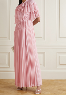 Lace-Trimmed Pleated Chiffon Maxi Dress from Self-Portrait