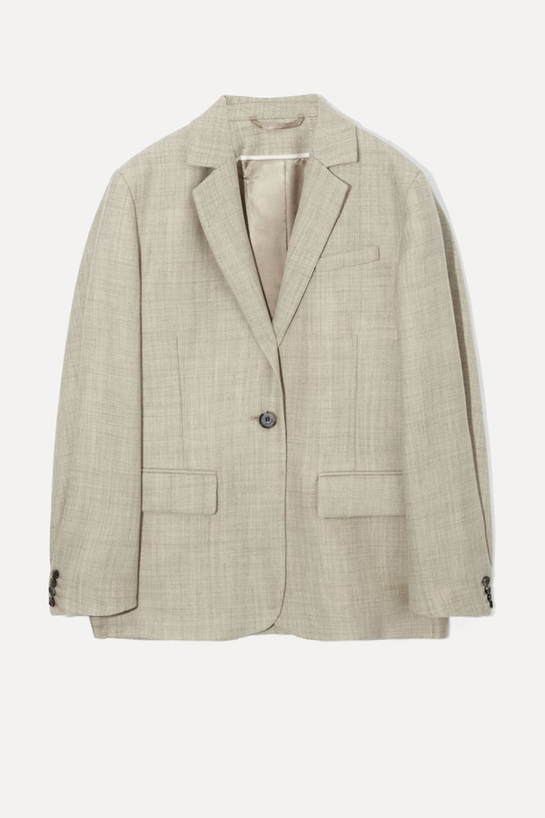 Draped-Sleeve Mélange Wool Blazer from COS