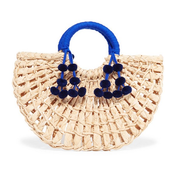 Maria Pompom-Embellished Woven Raffia Tote from Nannacay