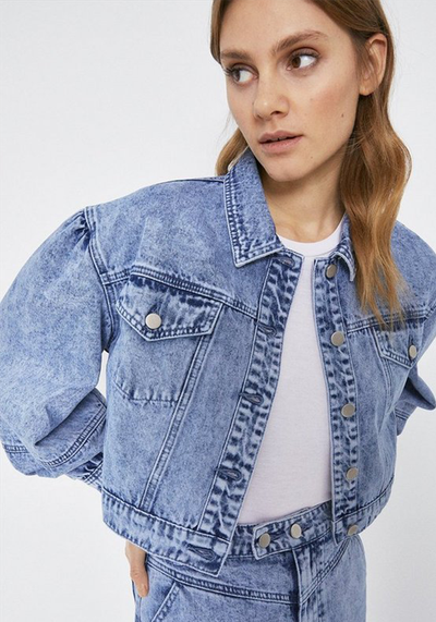 Puff Sleeve Washed Denim Jacket from Warehouse