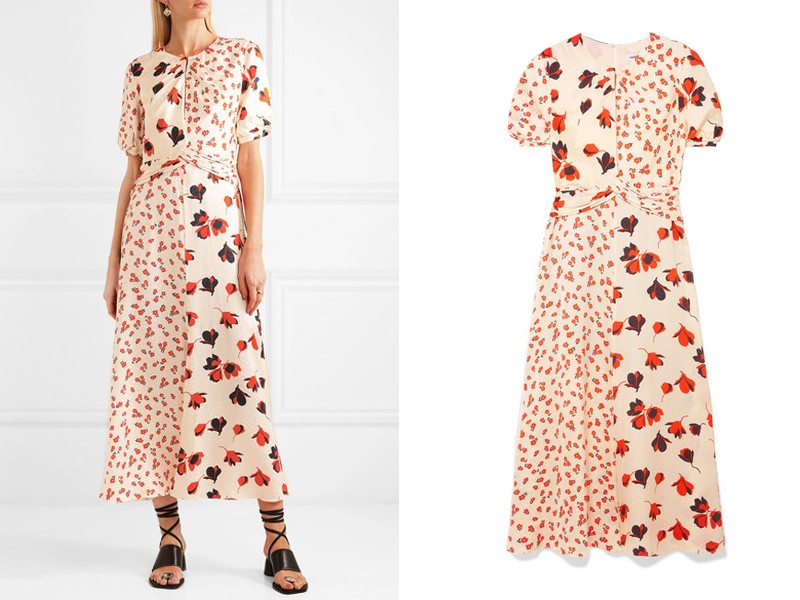 Paneled Floral-Print Satin-Jacquard Midi Dress from Self-Portrait