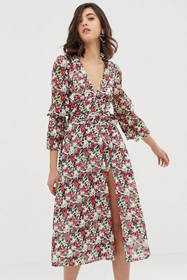 Long Sleeved Midi Dress with Thigh Split from Dusty Daze