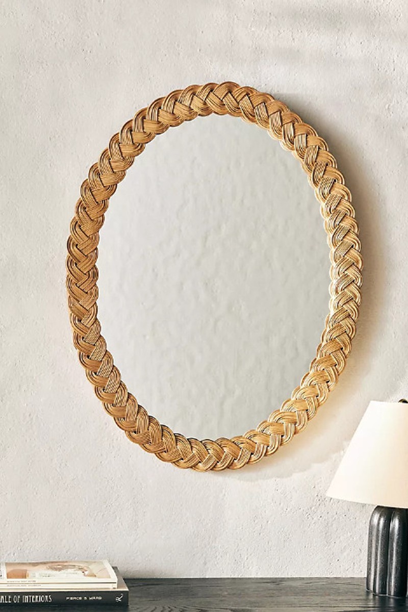 Tara Braided Rattan Oval Wall Mirror from Anthropologie 