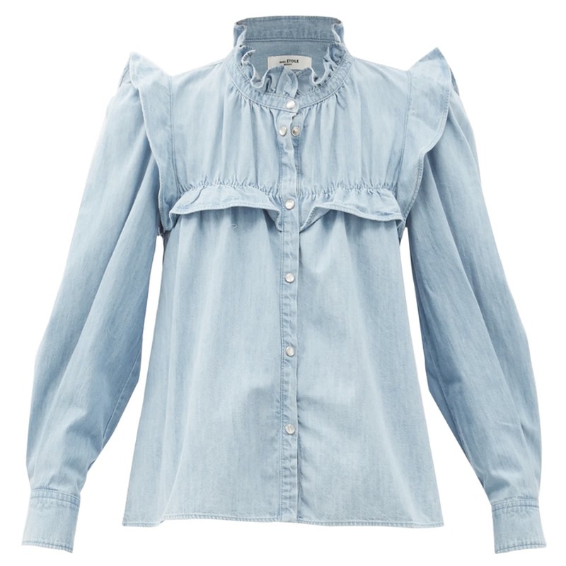 Idety Ruffle-Trimmed Denim Blouse from Isabel Marant Étoile