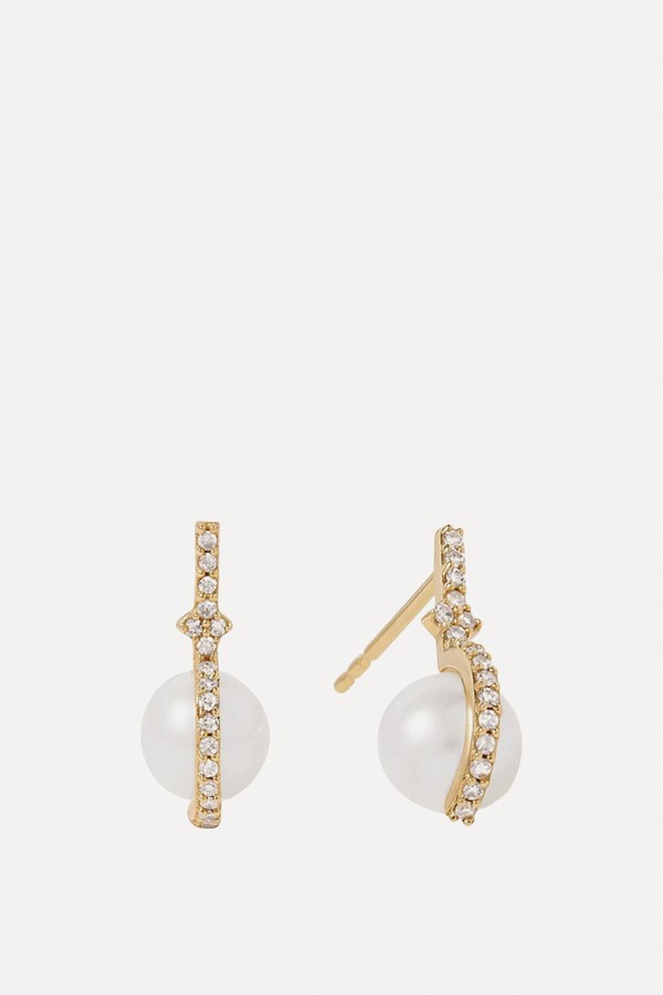 Solid Gold Luna Pearl & Diamond Stud Earrings
