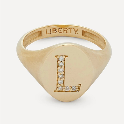 Gold & Diamond Initial Liberty Signet Ring  from Liberty