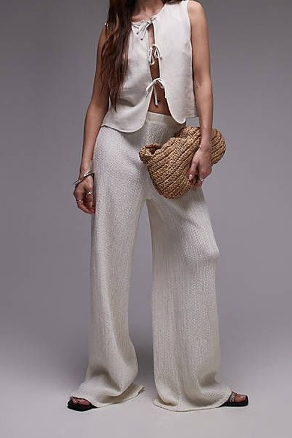 Textured Beachy Wide Leg Trousers