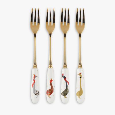 Sara Miller Christmas Geese Are Laying Cake & Pastry Forks
