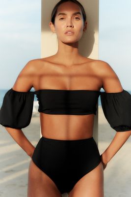 The Puff Sleeve Bandeau Bikini Top from Vanessa Sposi