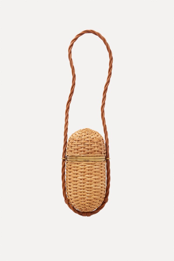 Amulet Leather-Trimmed Rattan Clutch from Cult Gaia
