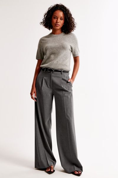 Mid Rise Tailored Wide Leg Pants