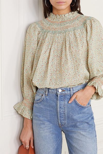 Amoret Smocked Floral-Print Cotton-Blend Top from Dôen