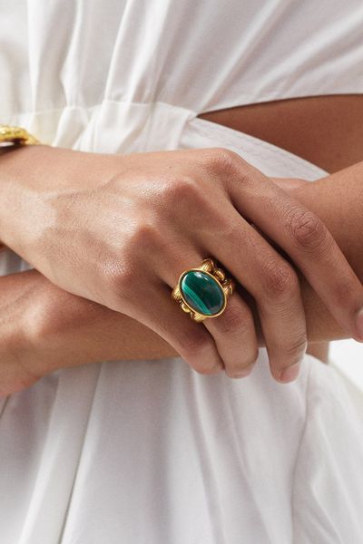 Malachite & 18kt Gold-Plated Ring from Aurélie Bidermann