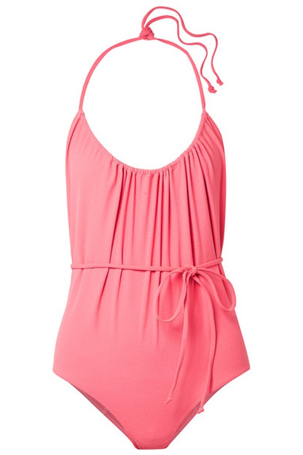 Charlotte Belted Stretch-Crepe Halterneck Swimsuit from Lisa Marie Fernandez