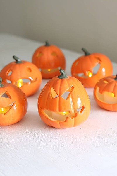 Halloween Ceramic Pumpkin With Battery Tea Light from Clem & Co