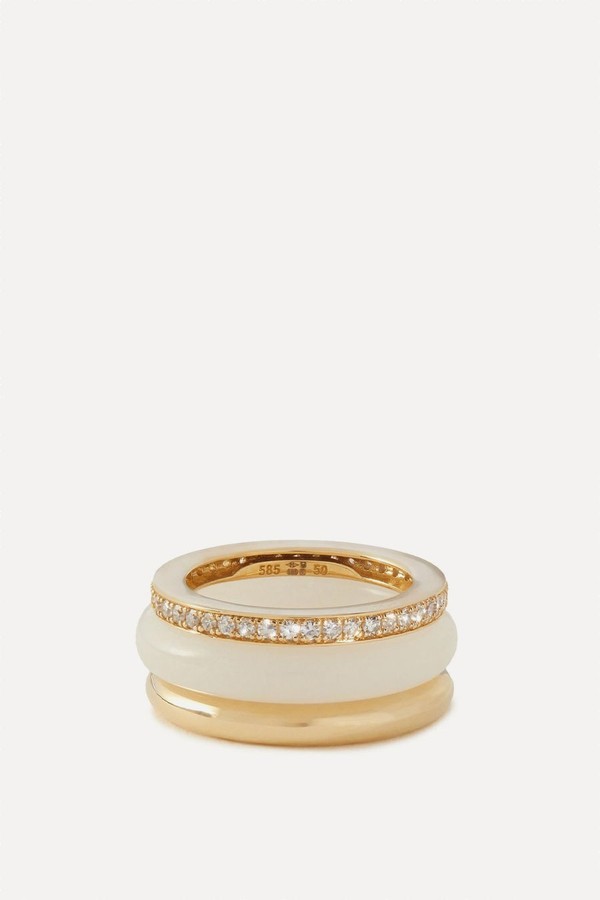 14ct Gold Trilogy Stack White Jasper Ring from By Pariah