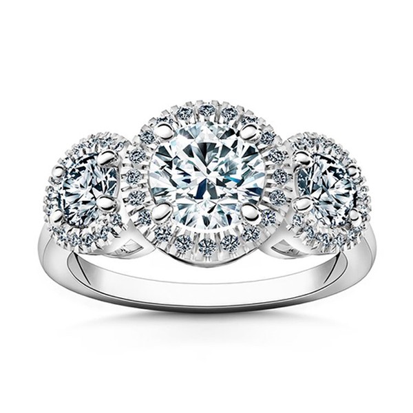 Three Stone Halo Engagement Ring
