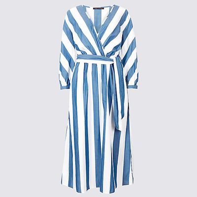 Pure Cotton Striped Midi Dress 