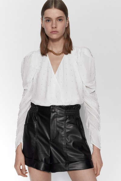 Surplice Bodysuit With Faux Pearls from Zara