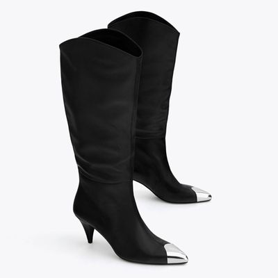 Leather Knee-High Boots With Metal Detail from Üterque