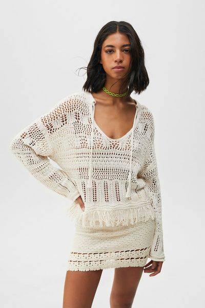 Open Knit Crochet Sweater With Frayed Hem from Pull & Bear