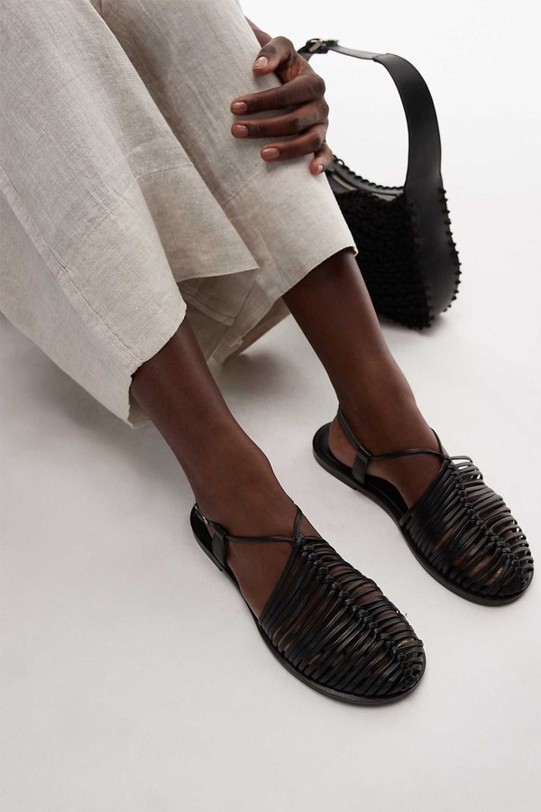 Aidan Leather Weave Tie Up Flat Shoes from Topshop
