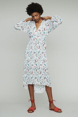 Long Printed Dress With Pleated Jewel from Maje