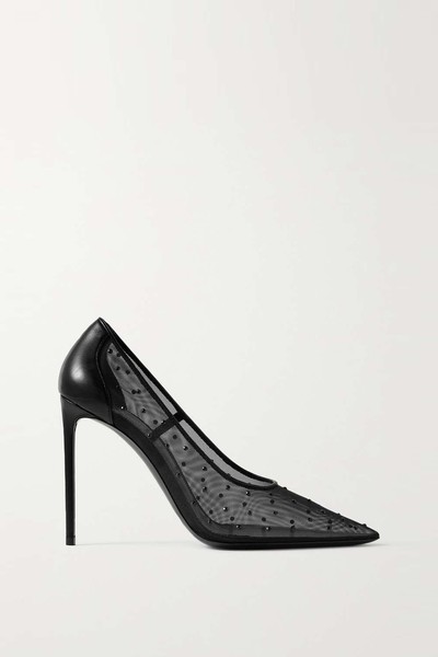 Anja Leather-Trimmed Crystal-Embellished Mesh Pumps from Saint Laurent