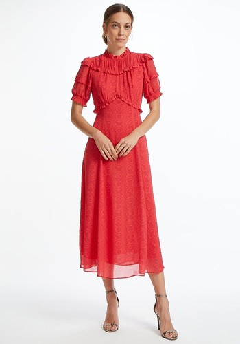 Voletta Short Sleeve High Frill Neck Maxi Dress from Cefinn