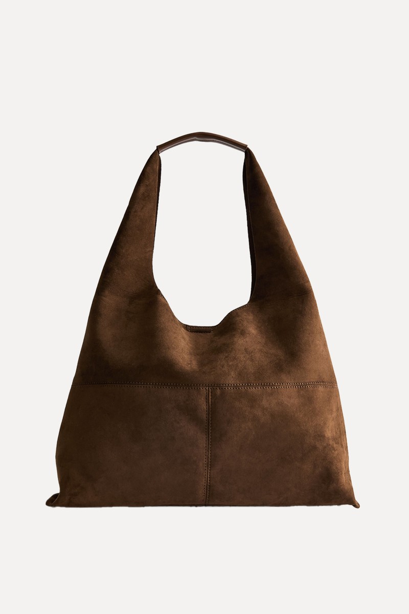 Faux Suede Panelled Shoulder Bag
