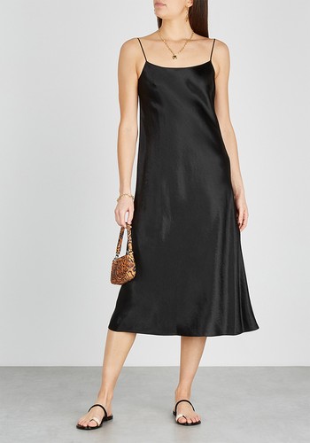 Black Hammered Satin Slip Dress from Vince