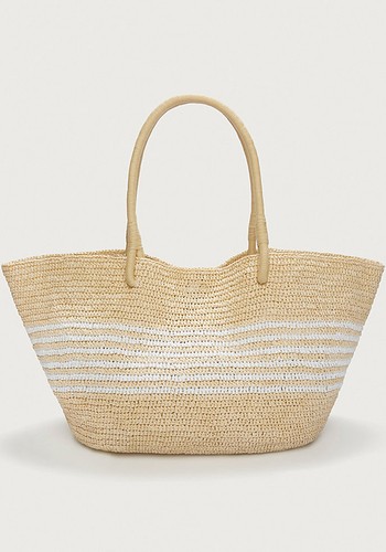 Striped Straw Tote Bag