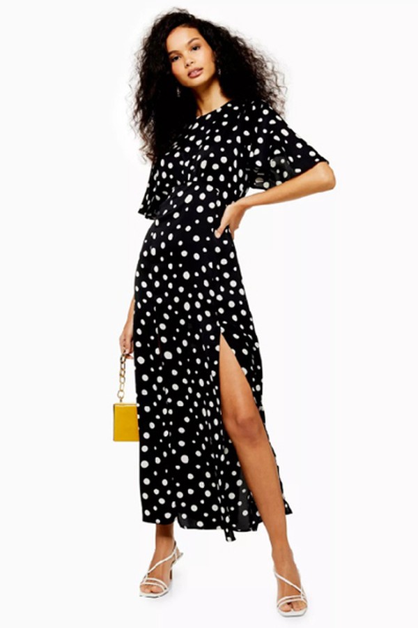 Austin Polka Dot Print Angel Sleeve Midi Dress from Topshop