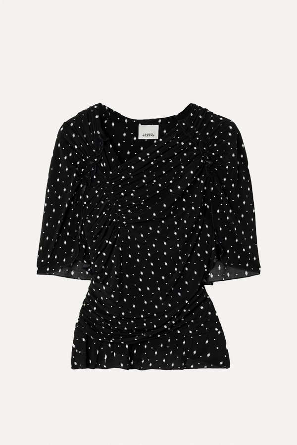 Garla Ruched Printed Stretch-Mesh Top from Isabel Marant