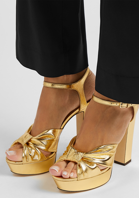 Heloise 125 Gold Leather Platform Sandals from Jimmy Choo