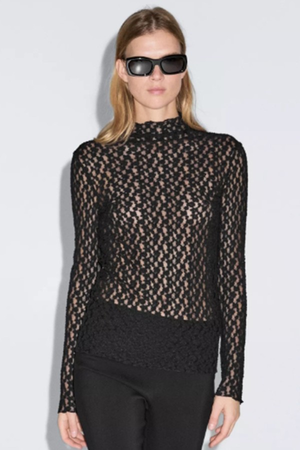 Long Sleeve Lace Top from Massimo Dutti