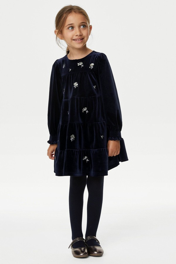 Velvet Floral Embroidered Tiered Dress from M&S