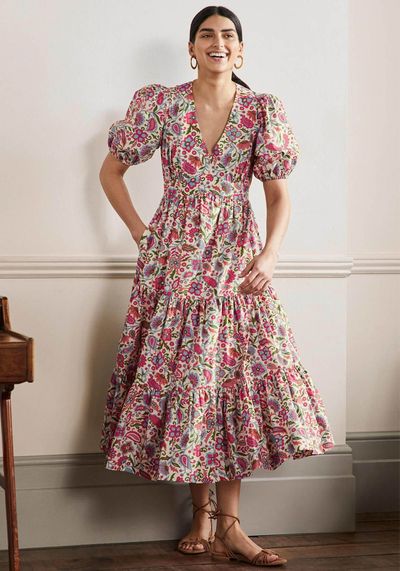 Puff Sleeve Tiered Midi Dress, £120 | Boden