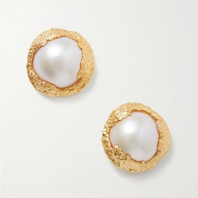 Ma-Ebe Dhin Gold-Plated Pearl Earrings from Pacharee