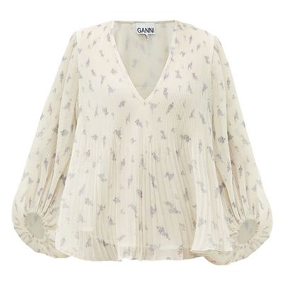 Floral-Print Plissé Georgette Blouse from Ganni