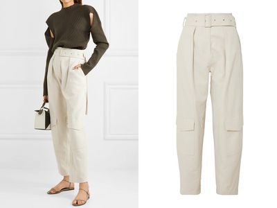Belted Cotton-Canvas Tapered Pants from Low Classic