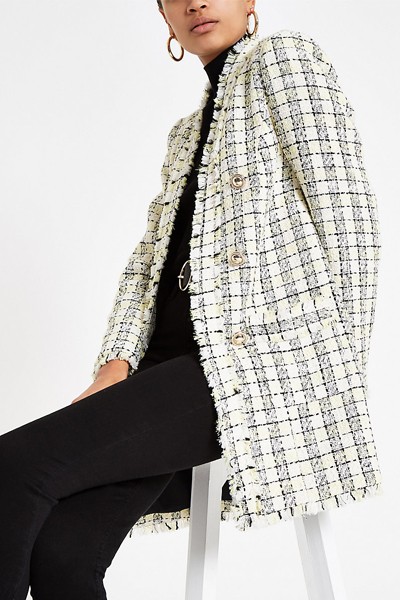 Yellow Check Longline Boucle Jacket